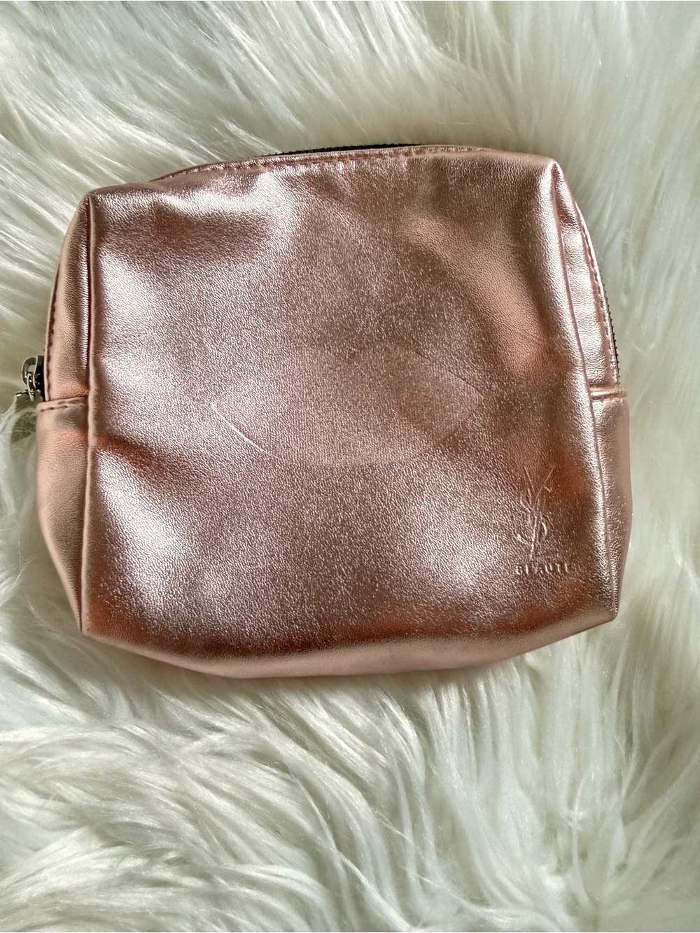 Saint Laurent Metallic Rose Gold Cosmetic Pouch